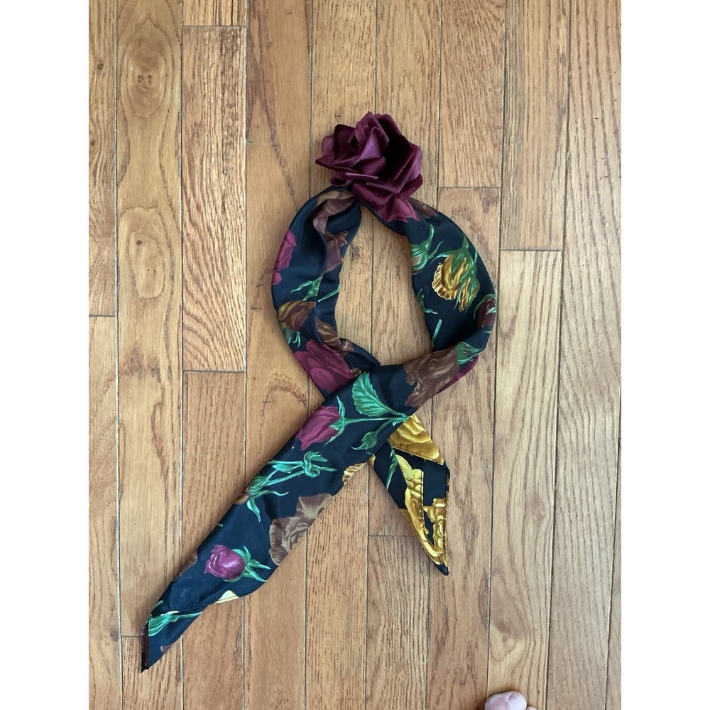 Unbranded Scarf With Rose Print And Rose Pin Elegant Career